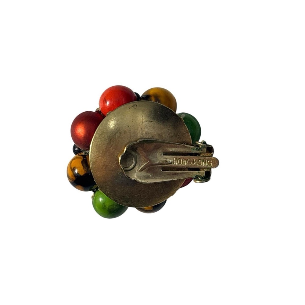 Vintage Hong Kong Gold Tone Marbleized Multicolor Clip On Earrings - Picture 4 of 6
